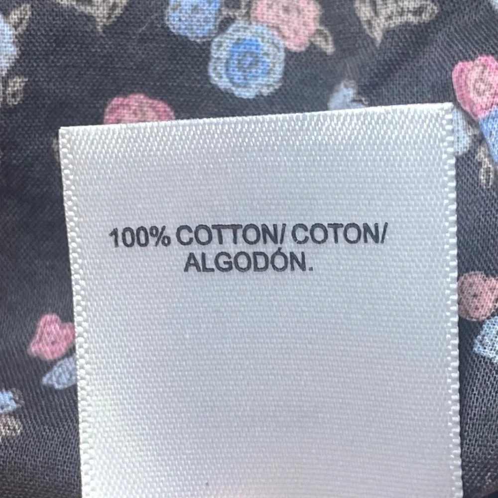 Lucky Brand Womens Ditsy Floral Button Front Blouse Cotton Lace Trim Black Small - Picture 8 of 8